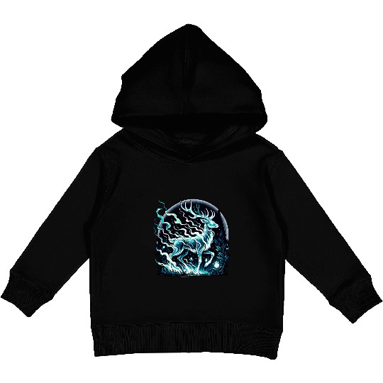 Ethereal Stag in Mystical Forest Moonlight Kids Pullover Hoodies