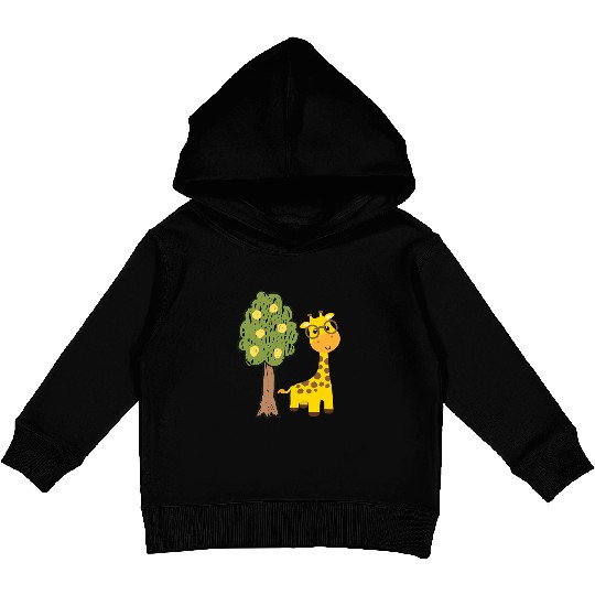 Funny giraffe and tree drawing Kids Pullover Hoodies