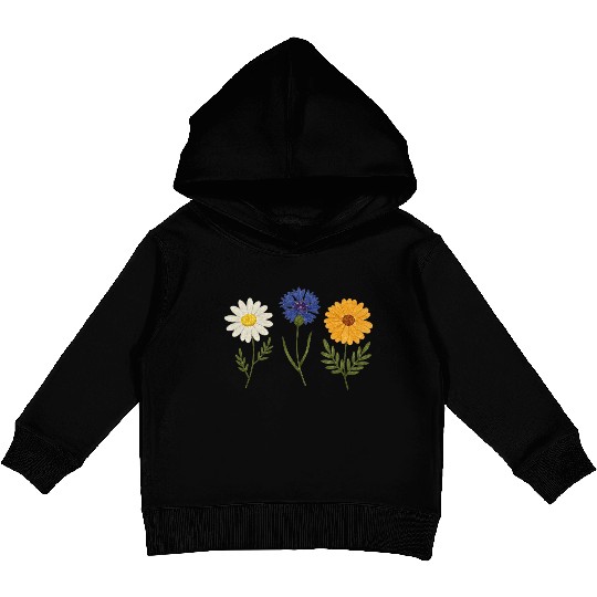 Wildflower Trio Daisy Cornflower Marigold Kids Pullover Hoodies