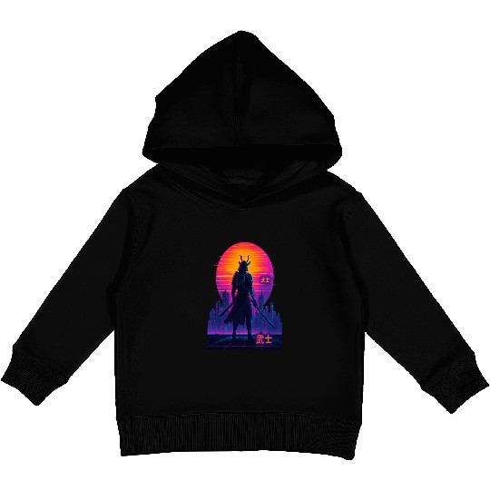 Neon Samurai - Cyberpunk Warrior Art Kids Pullover Hoodies