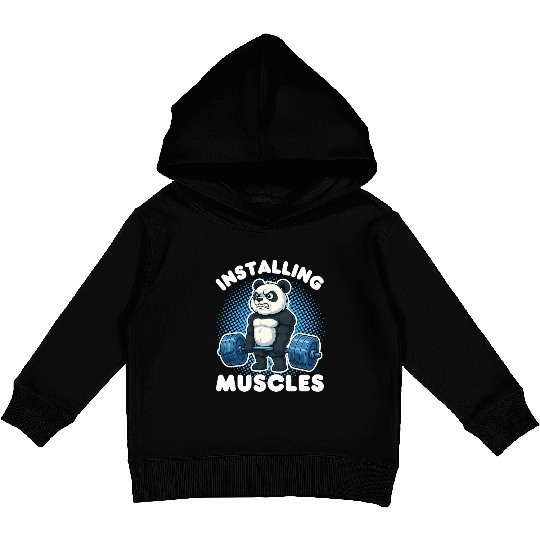 Installing Muscles Funny Gym Panda Weightlifting Kids Pullover Hoodies