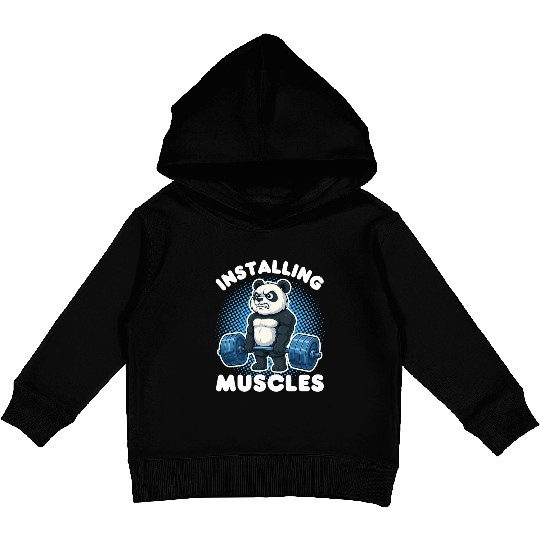 Installing Muscles Funny Gym Panda Weightlifting Kids Pullover Hoodies