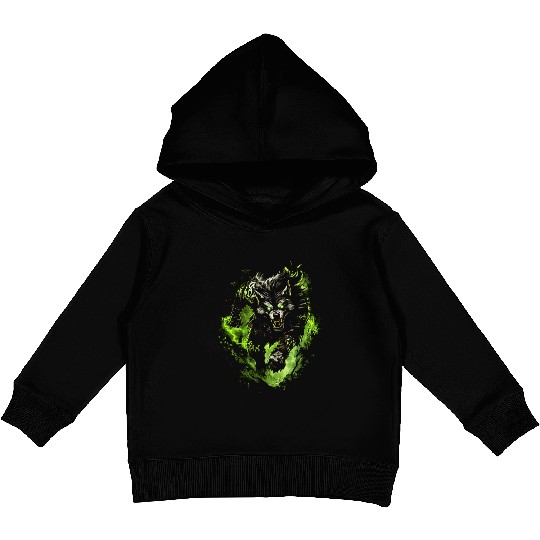 Magic Werewolf With Mystical Green Aura Kids Pullover Hoodies
