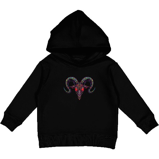 Psychedelic Demon Head with Spiral Horns Kids Pullover Hoodies