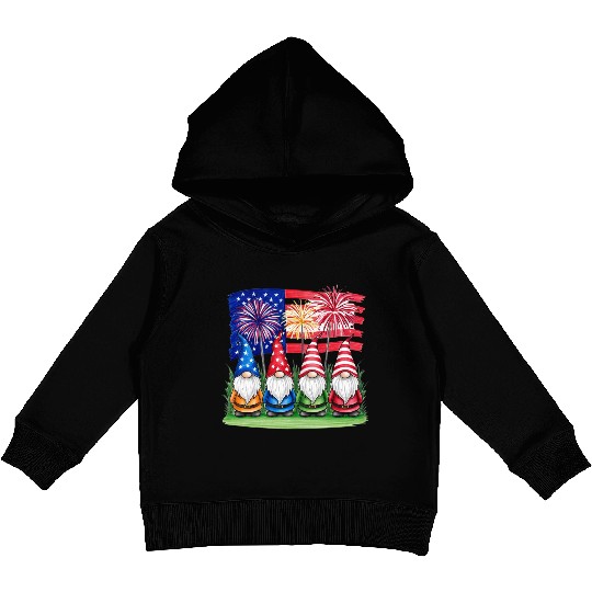 Patriotic Gnomes Fireworks American Flag Kids Pullover Hoodies