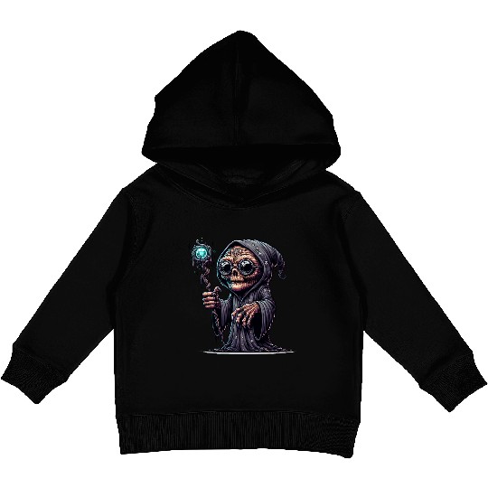 Cosmic Skull Wizard – Creepy Arcane Sorcerer Kids Pullover Hoodies