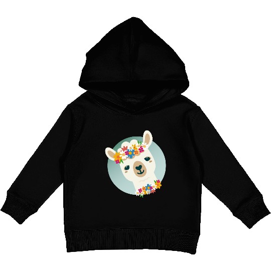 Floral Alpaca with Wreath – Cheerful Summer Motif Kids Pullover Hoodies