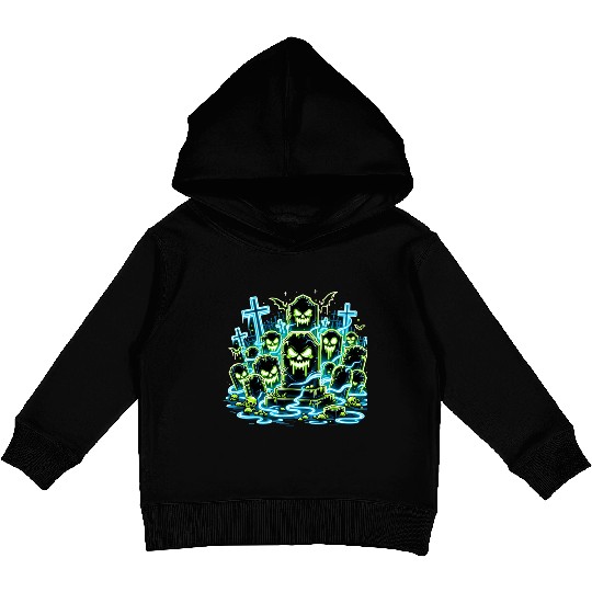 Neon Tomb Uprising – Glowing Graveyard Ghouls Kids Pullover Hoodies