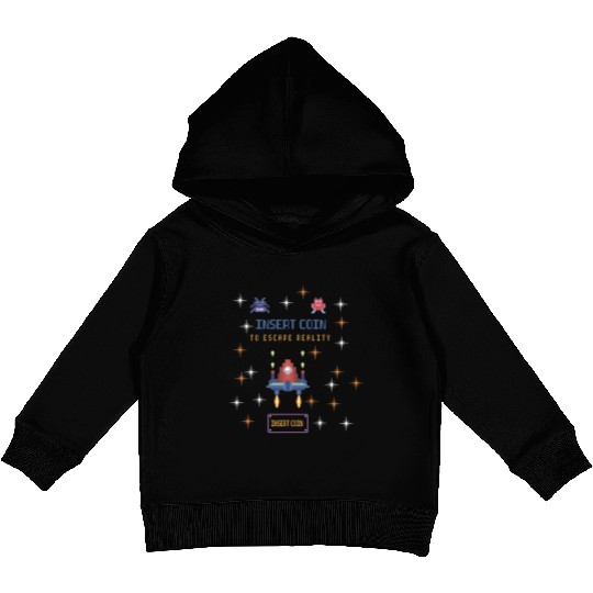 Retro Gamer Kids Pullover Hoodies - Insert Coin to Escape Reality
