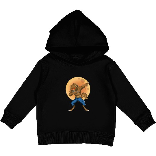 Dabbing Werewolf Retro Moon Halloween Monster Kids Pullover Hoodies