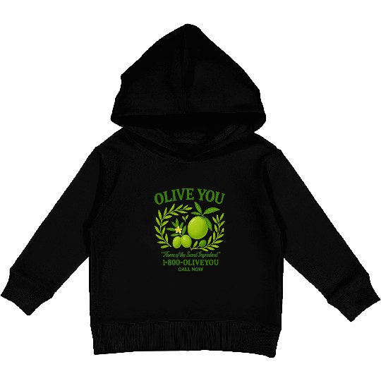 Olive You Cute Vintage Pun Graphic Kids Pullover Hoodies
