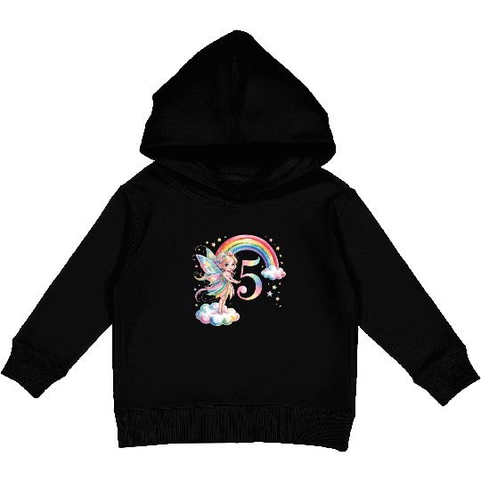 Magical Rainbow Fairy Elf 5th Birthday Girl Kids Pullover Hoodies