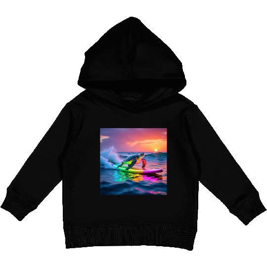 sea turtle design neon turtle Kids Pullover Hoodies