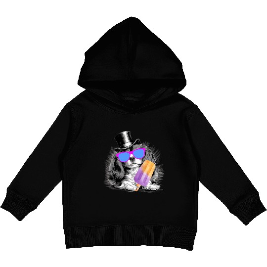 Cavalier King Charles Spaniel with a popsicle Kids Pullover Hoodies