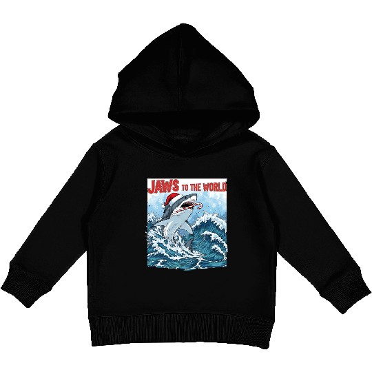 Jaws to the World – Christmastime Shark Attack Kids Pullover Hoodies