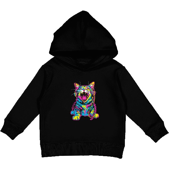 Psychedelic Cat with Headphones in Vibrant Colors Kids Pullover Hoodies