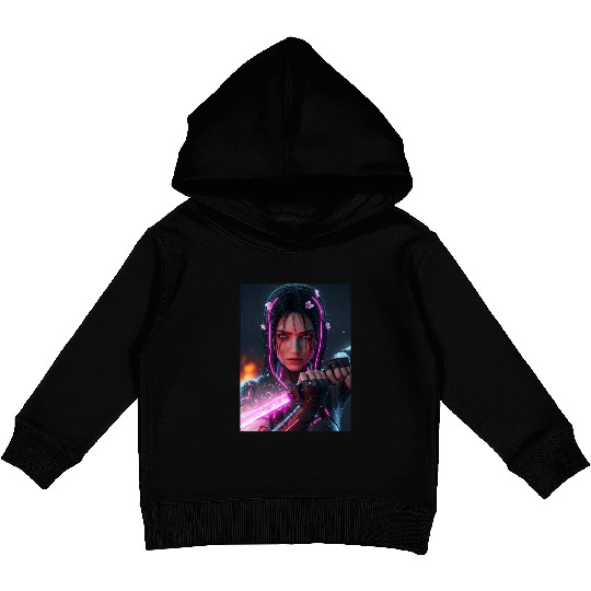 Cyberpunk Samurai Girl Kids Pullover Hoodies