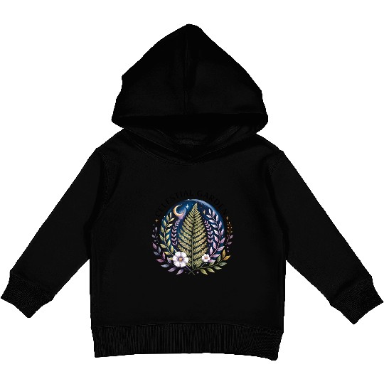 Celestial Fern and Floral Moon Design Kids Pullover Hoodies