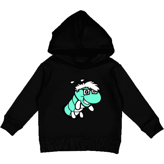 Nerd caterpillar peeks through hole Geek worm cool Kids Pullover Hoodies