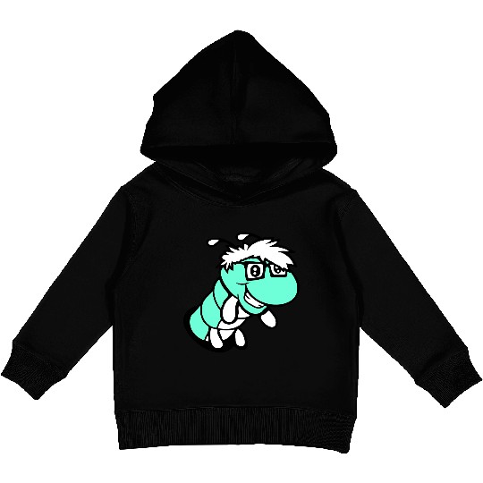 Nerd caterpillar peeks through hole Geek worm cool Kids Pullover Hoodies