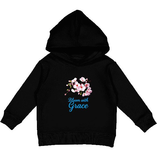Cherry Blossom Bloom with Grace Text Kids Pullover Hoodies
