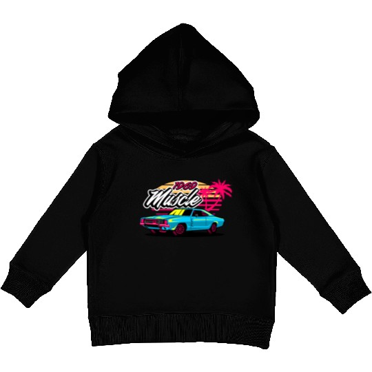 Retro 1969 Muscle Car Sunset Design Kids Pullover Hoodies