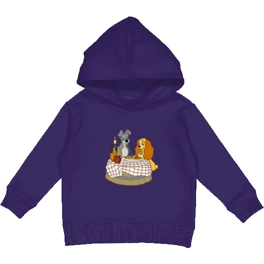 Disney Lady and Tramp Bella Notte Spaghetti Kids Pullover Hoodies, Lady and The Tramp Kids Pullover Hoodies
