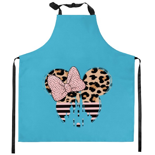 Personalized Minnie castle Kitchen Aprons, Disneyworld Kitchen Aprons, Leopard cheetah print Kitchen Aprons
