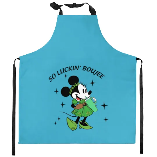 Minnie So Luckin Boujee Kitchen Aprons, Lucky Minnie, Disney St Patricks Day
