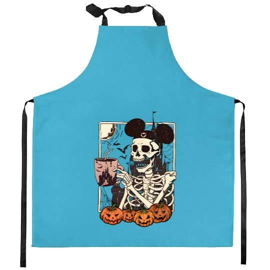 Vintage Disney Skeleton  Color Kitchen Aprons, Mickey Skeleton Coffee Kitchen Aprons