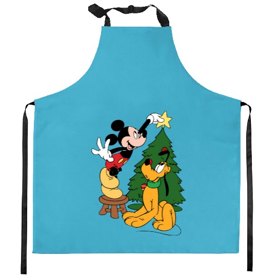 Mickey Mouse And Pluto Christmas Tree Kitchen Aprons,Christmas Disney Kitchen Aprons,Pluto Kitchen Aprons,Mickey Mouse Kitchen Aprons