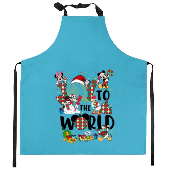 Joy to the world Disney Christmas Kitchen Aprons, Epcot world tour Christmas Kitchen Aprons