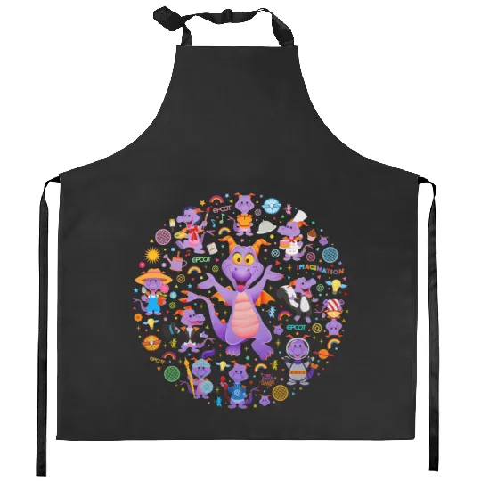 Disney Epcot Figment Kitchen Aprons, Epcot Figment Kitchen Aprons, Floral Epcot Kitchen Aprons