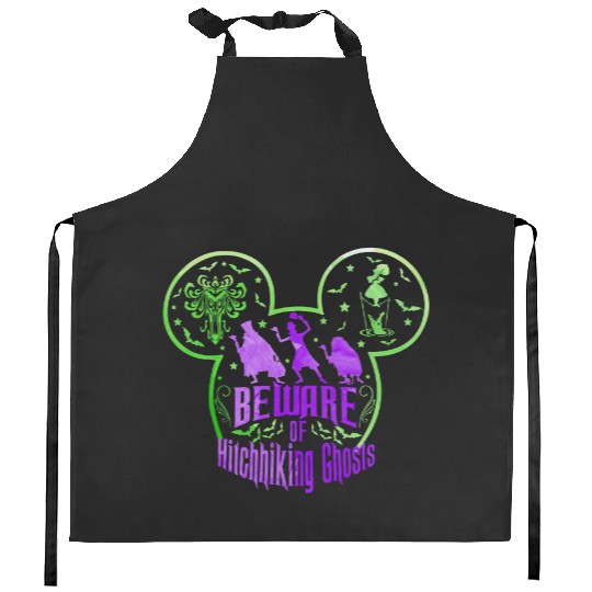 Beware Of Hitchhiking Ghosts Halloween Kitchen Aprons, Disney Haunted Mansion