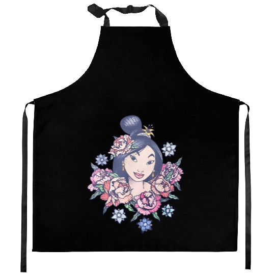 Disney Mulan Floral Sketch Portrait Kitchen Aprons