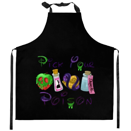 Pick Your Poison Kitchen Aprons, Disney Villain Kitchen Aprons, Halloween Kitchen Aprons