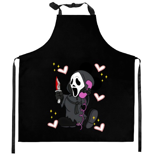 Disney Mickey Scream No You Hang Up Kitchen Aprons, Mickey Ghost Scream Ghostface Phone Call Kitchen Aprons