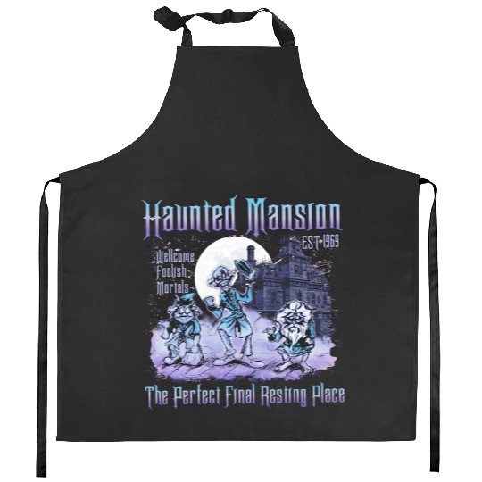 Retro Disneyland Haunted Mansion Kitchen Aprons, Disneyland Halloween Kitchen Aprons, Disneyworld Kitchen Aprons, Disney Halloween Trip Kitchen Aprons, Disney Family Kitchen Aprons