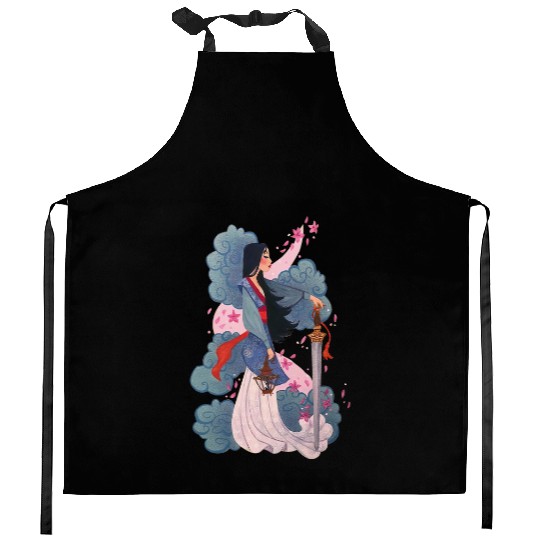 Vintage Watercolor Mulan Princess Kitchen Aprons, Disney