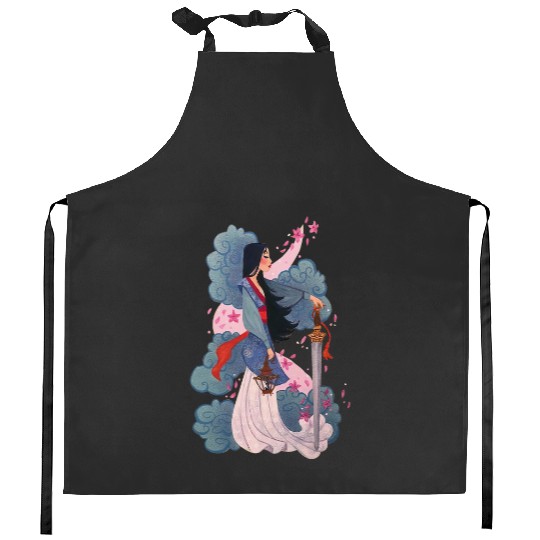 Vintage Watercolor Mulan Princess Kitchen Aprons, Disney