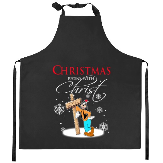 Disney Santa Goofy Kitchen Aprons, Christmas Begins With Christ Kitchen Aprons