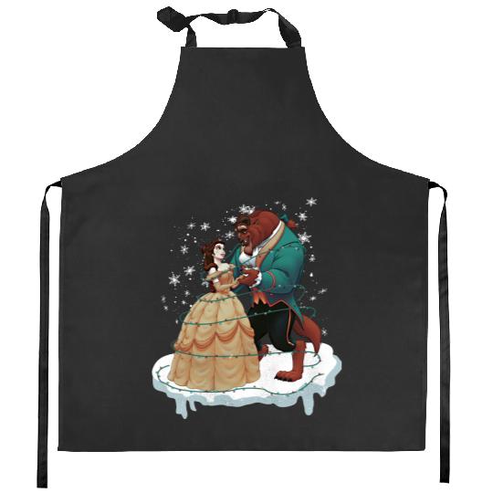 Beauty and the Beast Retro Christmas Kitchen Aprons, Disney Princess Christmas Kitchen Aprons