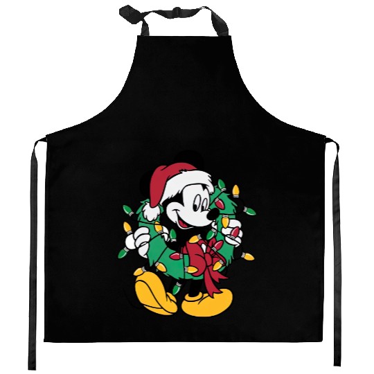 Disney Mickey Mouse Christmas Lights, Christmas Wreath Kitchen Aprons