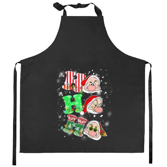 Ho Ho Ho Grumpy Dwarf Christmas Light Kitchen Aprons, Snow White and Seven Dwarfs Disneyland Kitchen Aprons