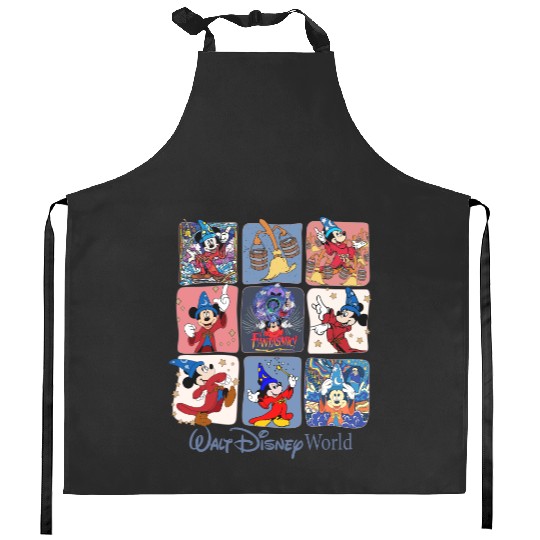 Disney Fantasia Sorcerer Mickey Kitchen Aprons, Disney Trip Family Kitchen Aprons, Mickey Magical Kitchen Aprons