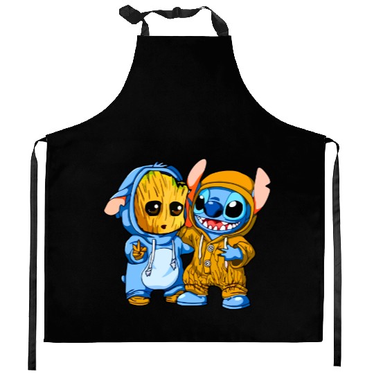 Stitch And Groot Kitchen Aprons, Disney Kitchen Aprons, Movie Kitchen Aprons, Friend Kitchen Aprons