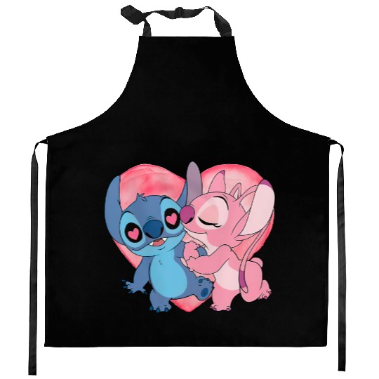 Disney Stitch And Angel Valentine's Day Kitchen Aprons, Lilo and Stitch Valentine Couple Kitchen Aprons