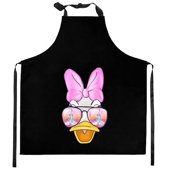 Daisy Duck Watercolor Castle Aviator Kitchen Aprons| Disney Kitchen Aprons