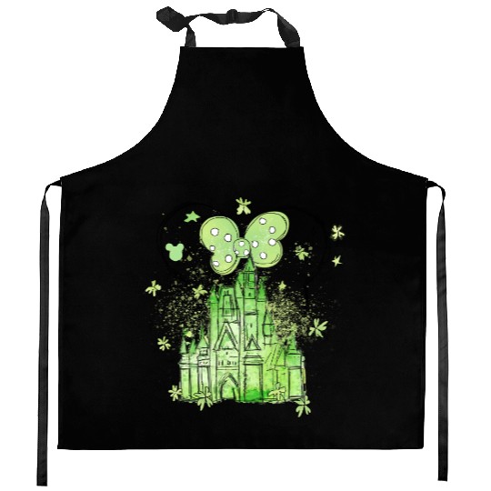 Disneyland St Patricks Day Kitchen Aprons, Clover Disney Castle Minnie Mouse Kitchen Aprons