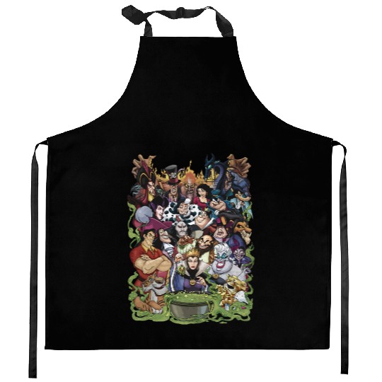 Disney Villains Group Collage Gaston Ursula Maleficent Kitchen Aprons